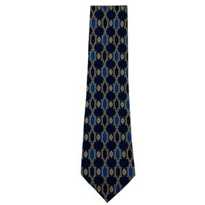 Vintage Christian Dior Cravate Men's 100% Silk Neck Tie Blue-Navy/Yellow O/S